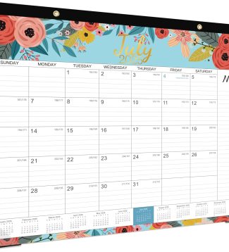 2025-2026 Desk Calendar - Large Desk Calendar 2025-2026, JUL. 2025 - Dec. 2026, 22" x 17", 18-Month with Corner Protectors - Blue Floral
