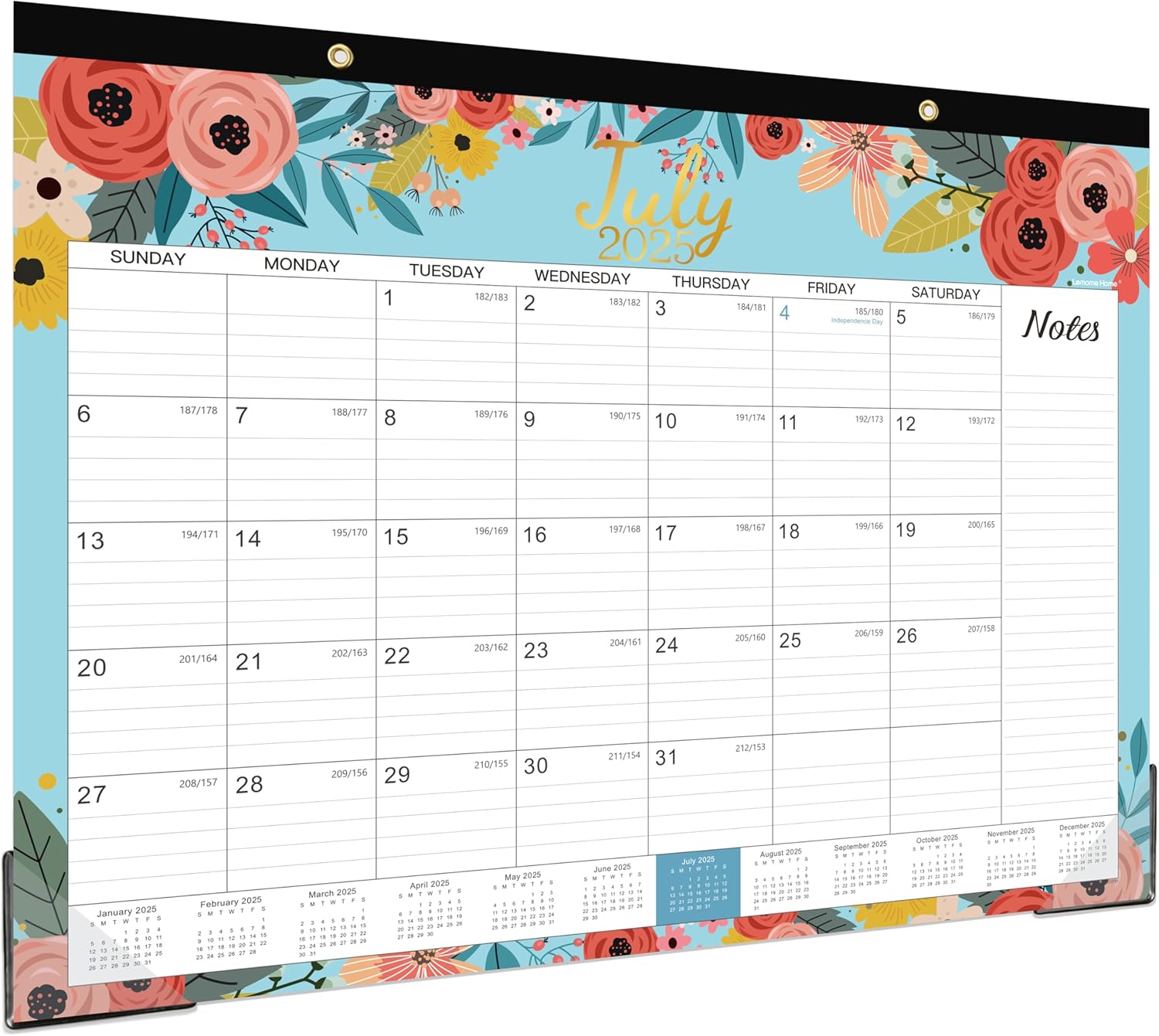 2025-2026 Desk Calendar - Large Desk Calendar 2025-2026, JUL. 2025 - Dec. 2026, 22" x 17", 18-Month with Corner Protectors - Blue Floral