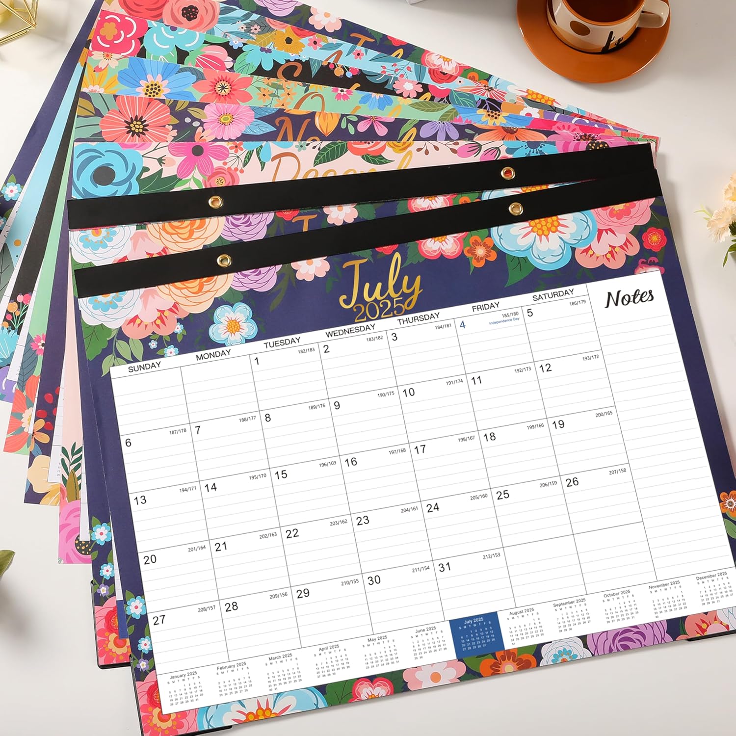 2025-2026 Desk Calendar - Large Desk Calendar 2025-2026, JUL. 2025 - Dec. 2026, 22" x 17", 18-Month with Corner Protectors - Blue Floral - Image 2