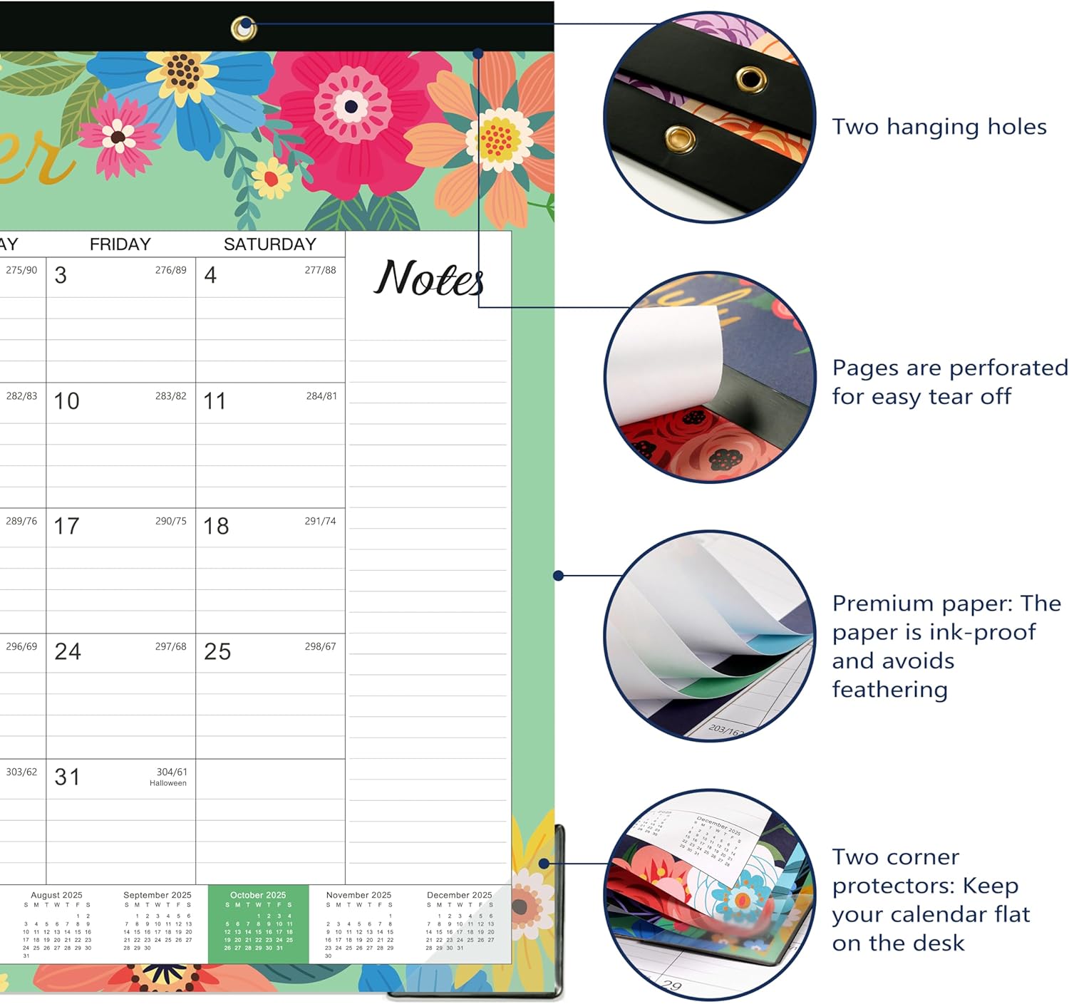 2025-2026 Desk Calendar - Large Desk Calendar 2025-2026, JUL. 2025 - Dec. 2026, 22" x 17", 18-Month with Corner Protectors - Blue Floral - Image 4