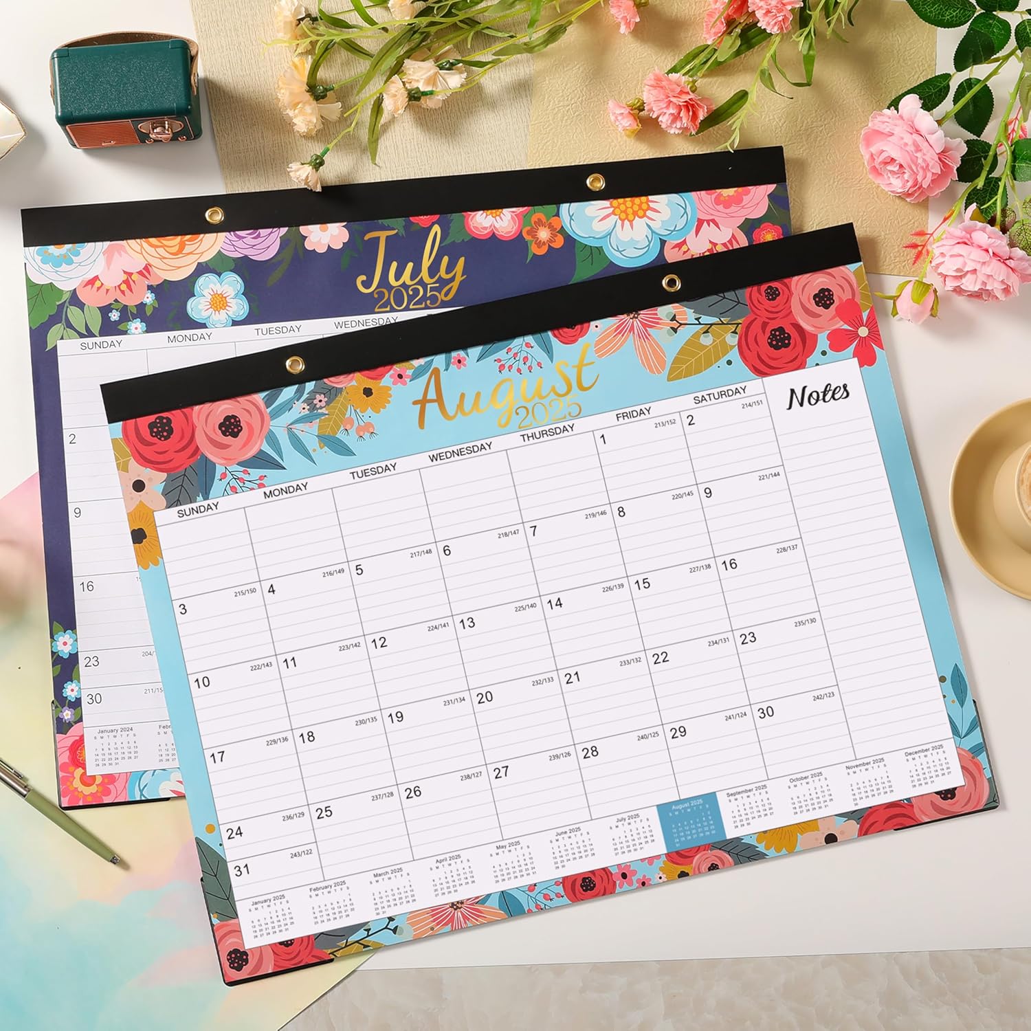 2025-2026 Desk Calendar - Large Desk Calendar 2025-2026, JUL. 2025 - Dec. 2026, 22" x 17", 18-Month with Corner Protectors - Blue Floral - Image 7