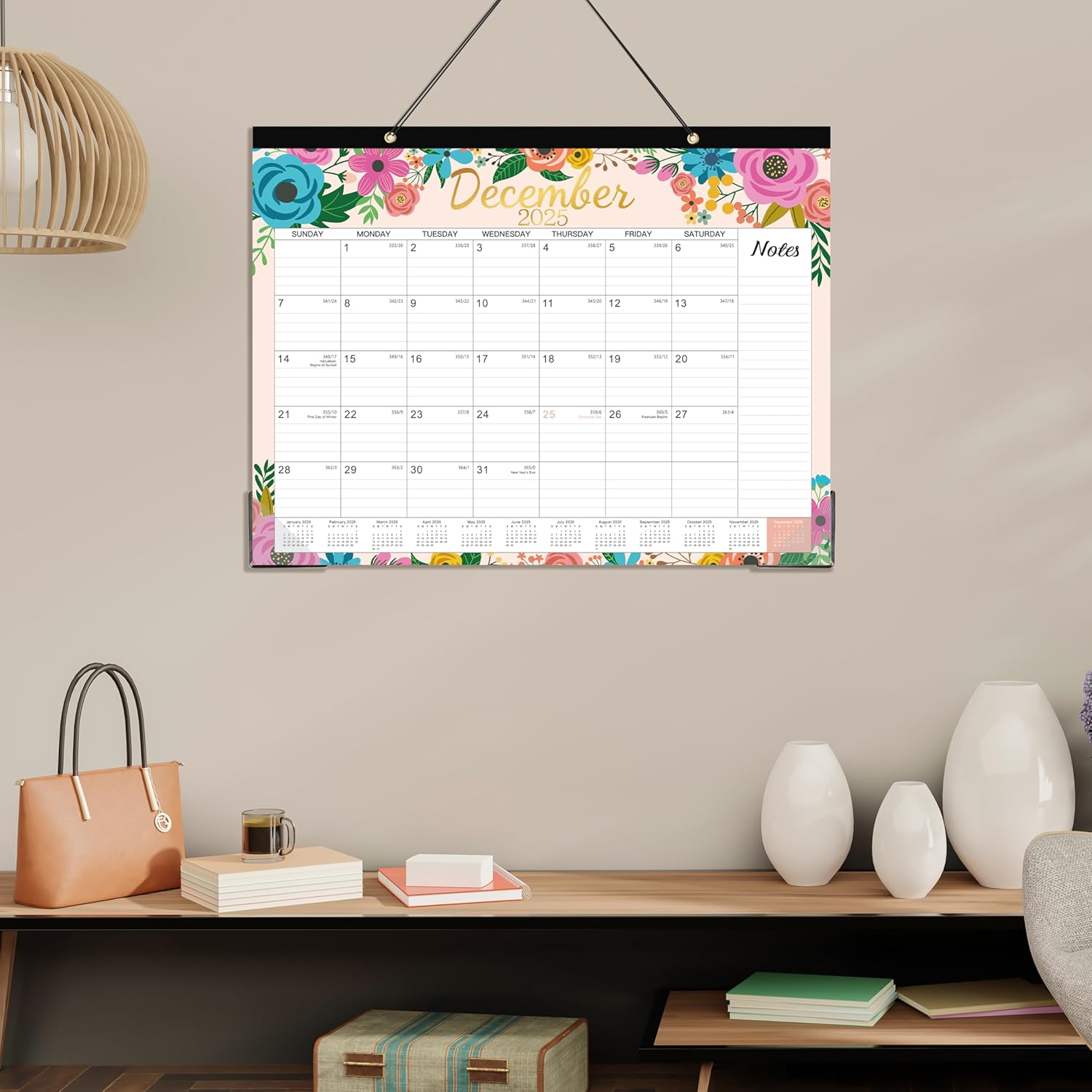 2025-2026 Desk Calendar - Large Desk Calendar 2025-2026, JUL. 2025 - Dec. 2026, 22" x 17", 18-Month with Corner Protectors - Blue Floral - Image 9