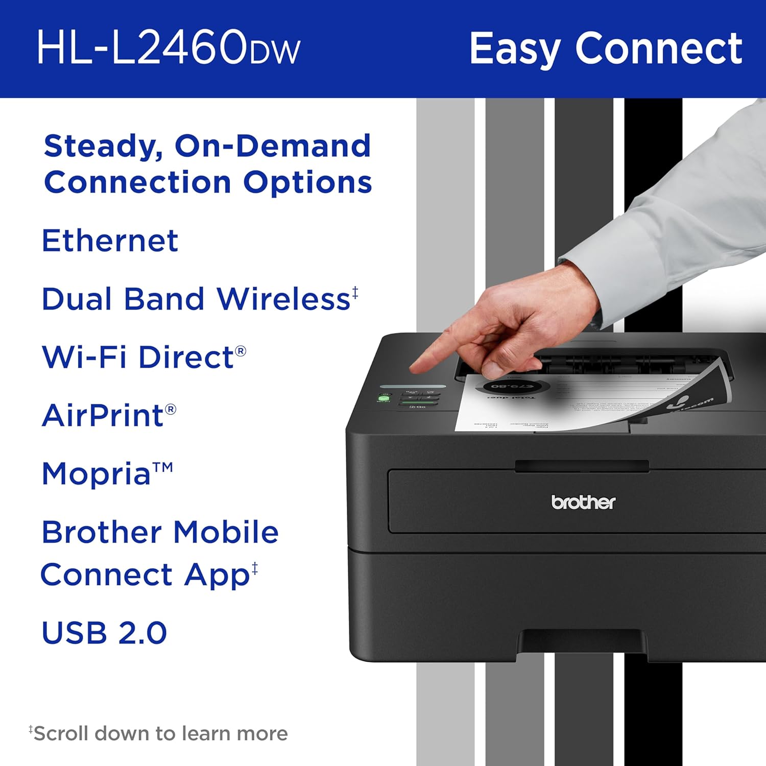 Brother HL-L2460DW Wireless Compact Monochrome Laser Printer with Duplex, Mobile Printing, Black & White Output | Includes Refresh Subscription Trial(1), Works with Alexa - Image 6