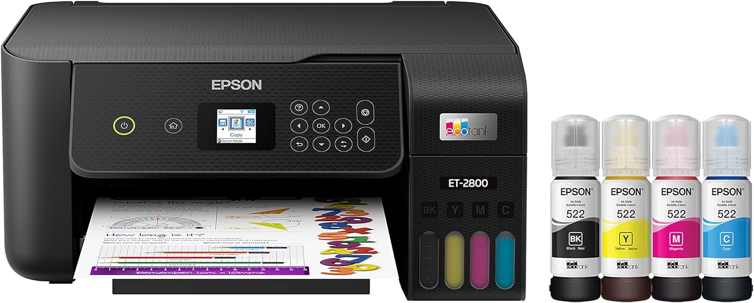 Epson EcoTank ET-2800 Wireless Color All-in-One Cartridge-Free Supertank Printer with Scan and Copy – The Ideal Basic Home Printer - Black, Medium