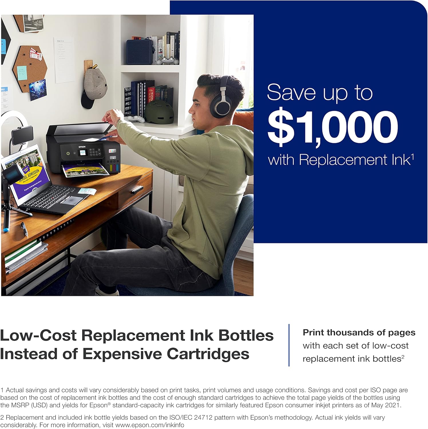 Epson EcoTank ET-2800 Wireless Color All-in-One Cartridge-Free Supertank Printer with Scan and Copy – The Ideal Basic Home Printer - Black, Medium - Image 3