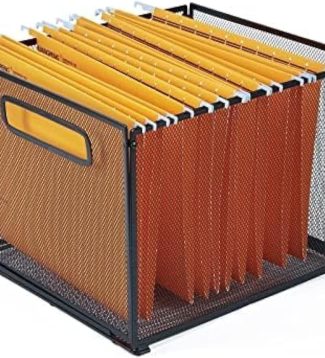 SETTFRFE Letter Size Hanging Folder Organizer,Metal Mesh Hanging File Folder Box,Office File Baskets,Black