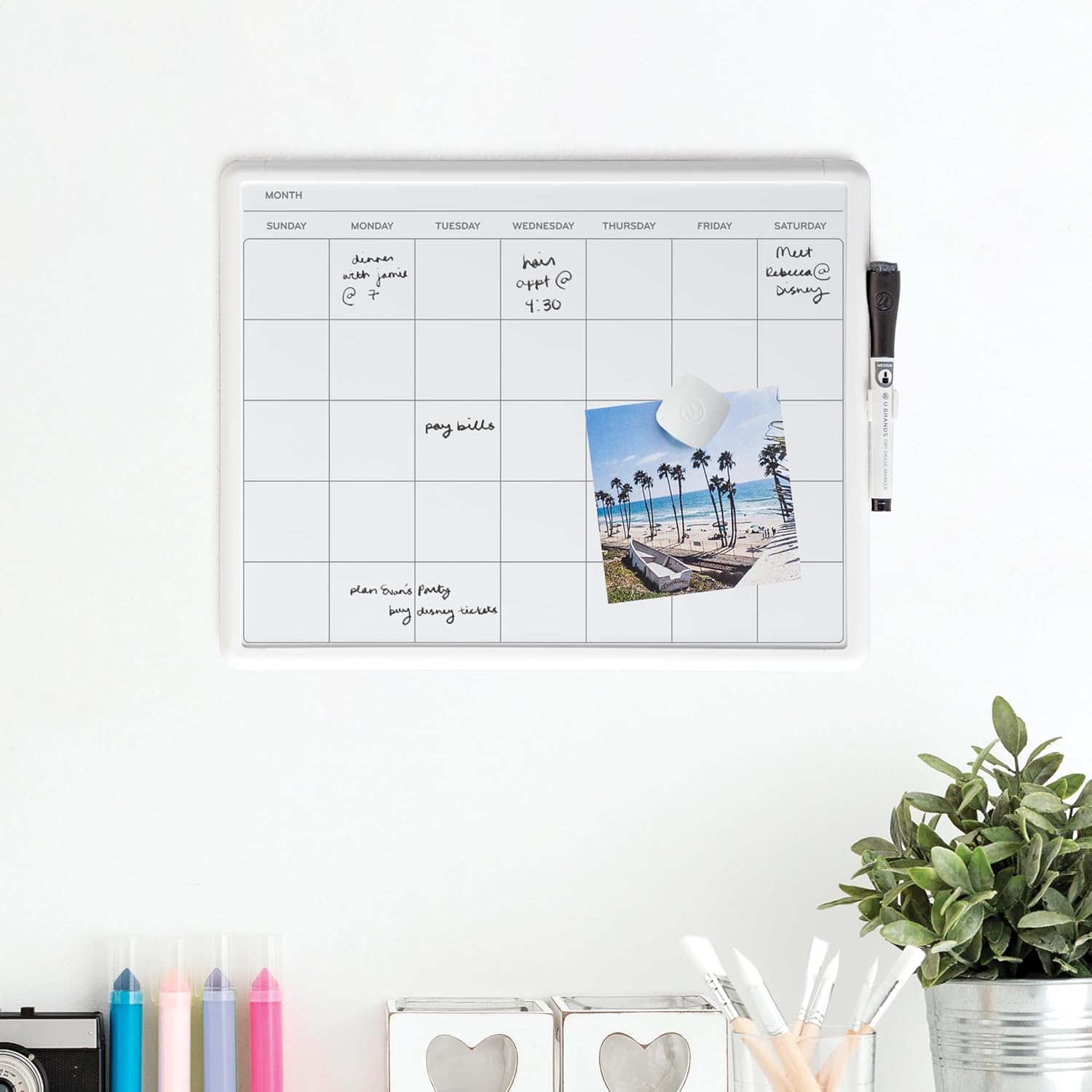 U Brands Magnetic Dry Erase Calendar Board, 14"x11", Modern White Frame, Includes Marker and Magnet - Image 6